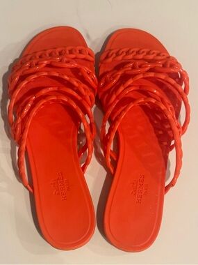 Orange Jelly Braided-Chain Slide Sandals